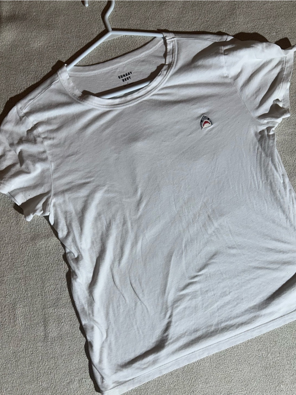 Aritzia Sunday Best White Crewneck Tee with Minimal Embroidered Shark 🦈 Logo